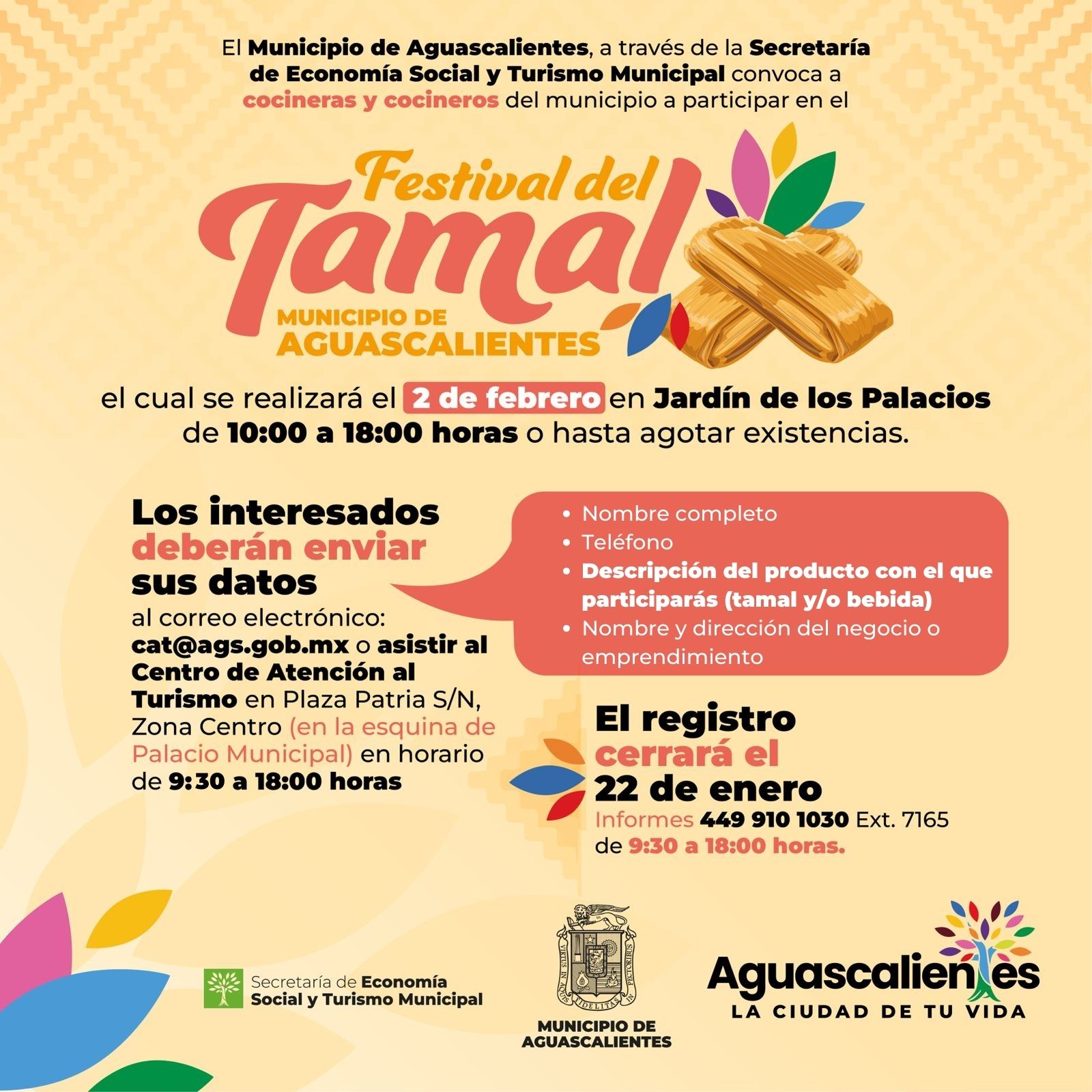 INVITA MUNICIPIO DE AGUASCALIENTES A COCINEROS A PARTICIPAR EN EL FESTIVAL DEL TAMAL