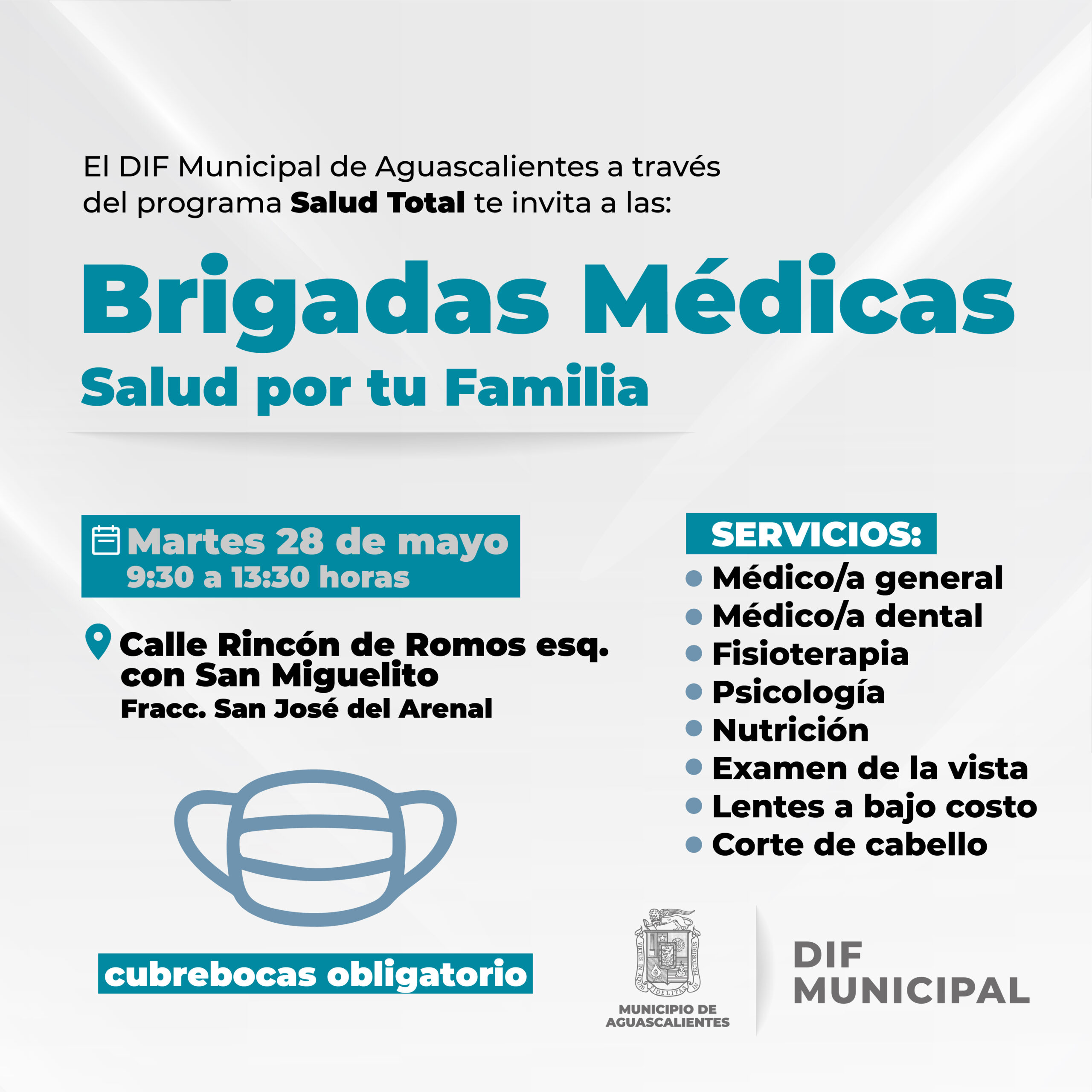 EL DIF MUNICIPAL LLEVARÁ A CABO BRIGADA MÉDICA “SALUD POR TU FAMILIA” EN EL FRACC. SAN JOSÉ DEL ARENAL