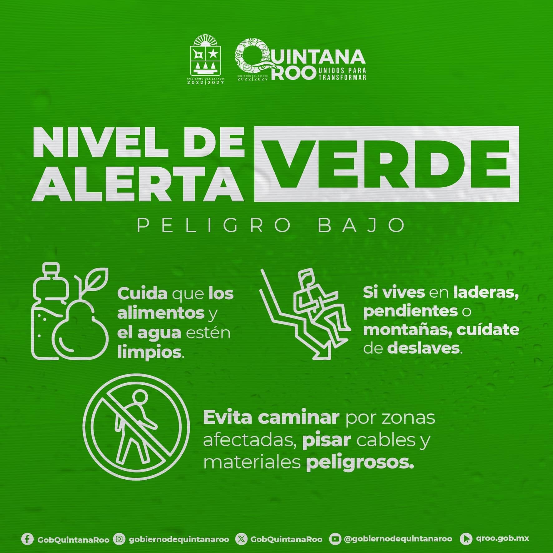 Othón P. Blanco continua en alerta verde ante el alejamiento de la ahora Depresión Tropical “Nadine”.